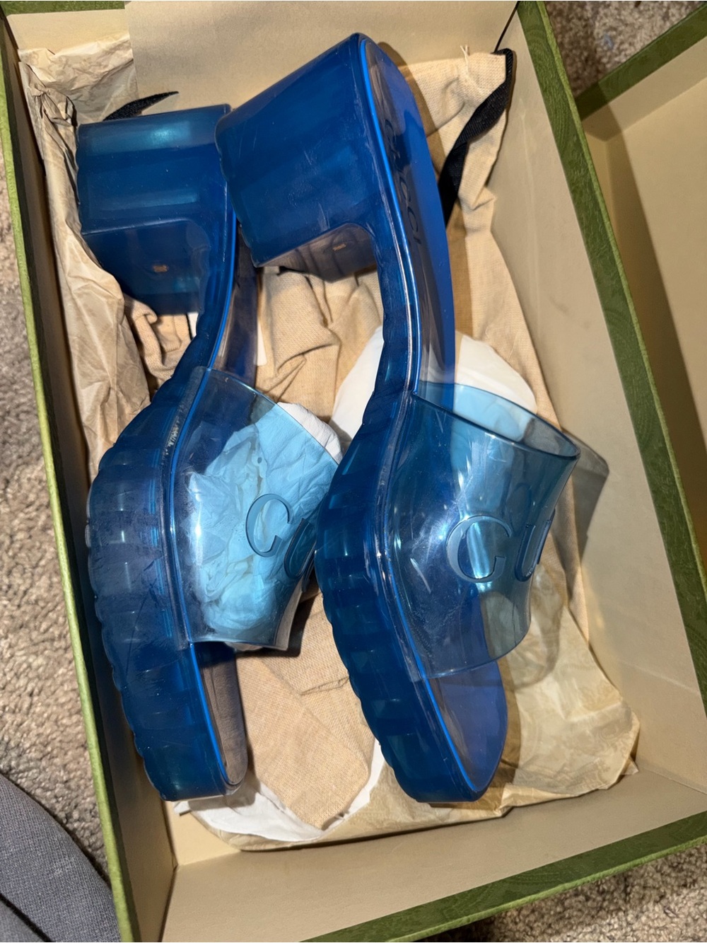 Gucci Royal Blue Transparent Jelly Slide Heels - Picture 3 of 4
